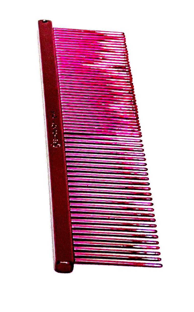 The Ashley Craig Beauty Greyhound Professional Pet Grooming Med/Fine Tine Comb Collection gives superior styling control for all coat types with an antistatic finish. Candy Collection comes in 6 colors. Since 1920 these combs are hand drilled and polished using brass spines with carbon steel tapered tines in the UK. Color Rust.