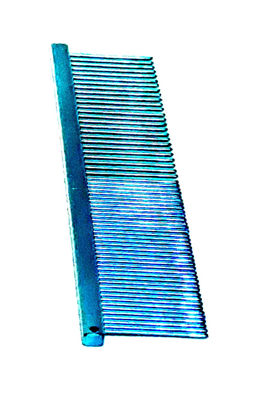The Ashley Craig Beauty Greyhound Professional Pet Grooming Med/Fine Tine Comb Collection gives superior styling control for all coat types with an antistatic finish. Candy Collection comes in 6 colors. Since 1920 these combs are hand drilled and polished using brass spines with carbon steel tapered tines in the UK. Color Teal.