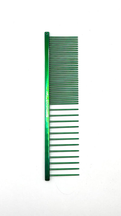 The Ashley Craig Beast Professional Pet Grooming Greyhound Comb Collection features a coarse/fine tine design ideal for fluffing furnishings, heads, and long-coated breeds but not for remove matts. Comb features hand-rounded spines and a long-lasting anti-static finish. Collection comes in 6 fun colors., Green