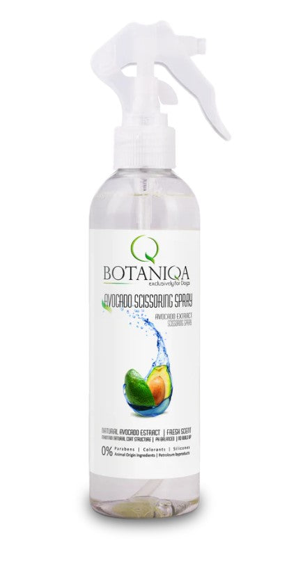 Botaniqa Avocado Scissoring spray was created to give better control while styling without product build-up to weight the coat down. Avocado oil is a highly beneficial hair moisturizer that penetrates deeply, nourishing and repairing from the inside out. It strengthens, reduces dandruff, improves texture, and tames frizz due to its high levels of monounsaturated fatty acids, antioxidants and vitamins. This oils is also great for all coat types.