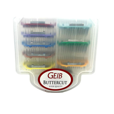 The Geib Wide Snap-On Metal Comb Basic Set includes the 9 of the most popular sizes of snap-on combs used in salon settings; These combs are designed for use with A5 wide clipper blades and offers a smooth, even finish. These combs are compatible with Artero, Andis, Moser, Heiniger, and Oster. Blades range from 1/8" to 1-1/4" as follows: 1/8", 1/4", 3/8", 1/2", 5/8", 3/4", 7/8", 1" and 1-1/4".