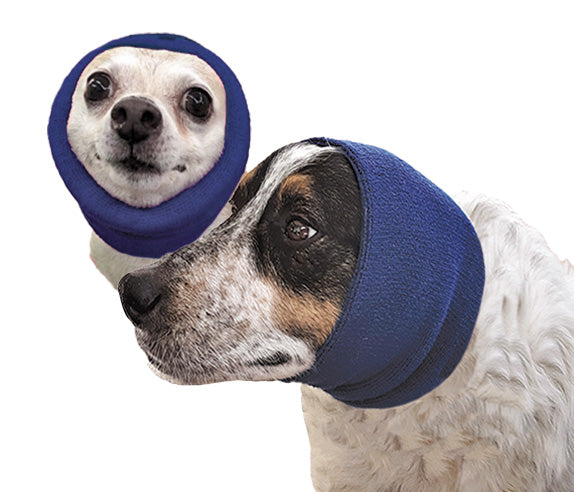 Happy Hoodie®, the original Head Hug for Pets™, muffles the loud noise from velocity driers and keeps the high-pressured, blown air away from the ear canals. This versatile pet calming band for cats and dogs is a straight forward, cost effective answer to reduce anxiety, stress, behavioral issues and save time. 2-pack Small and Med/Large in Blue.