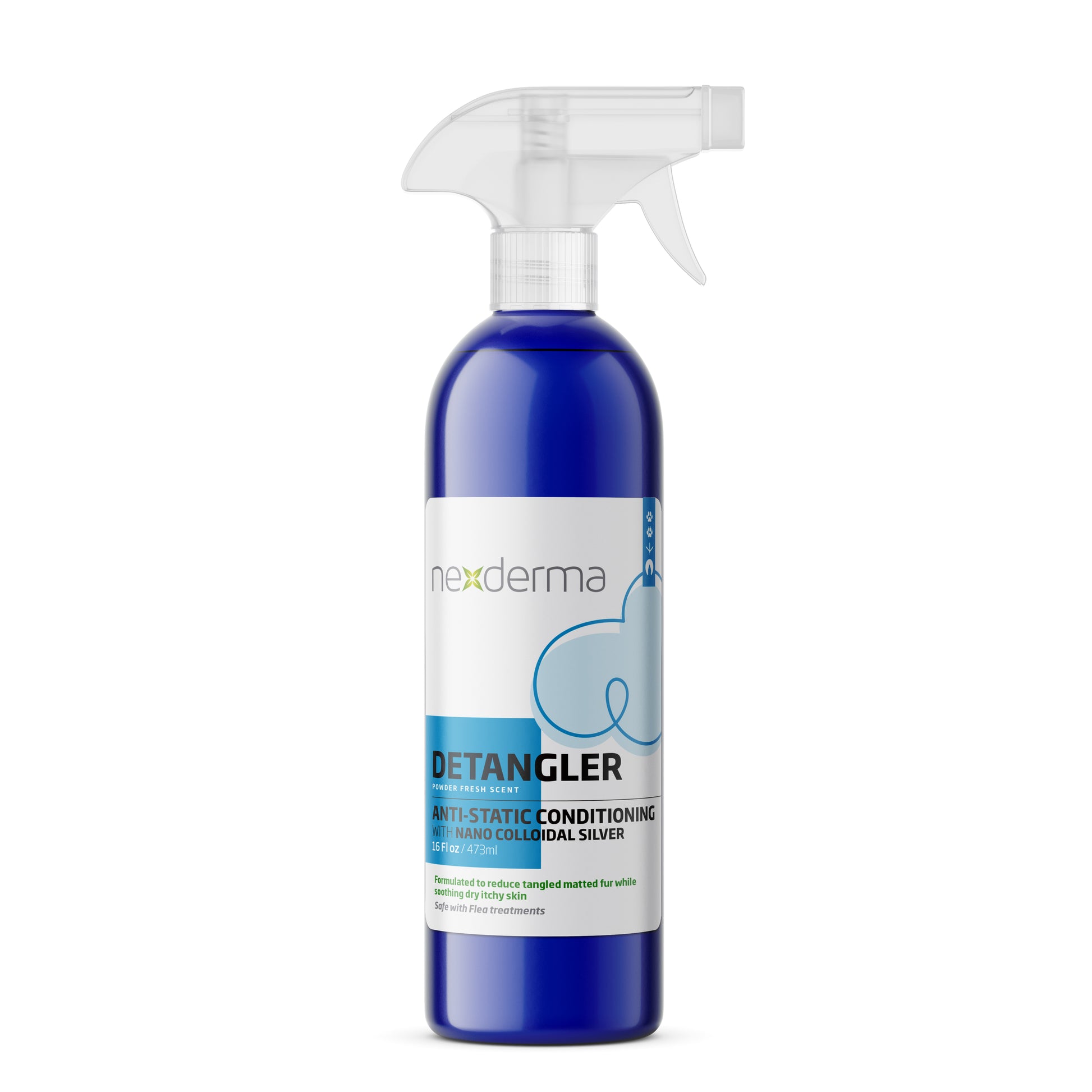 Nexderma's Anti-Static Detangling Conditioning Spray helps comb and de-tangle your pet's fur. No added chemical, safe on all skin types, and silver nanoparticles provide natural antifungal and antimicrobial protection to guard against skin issues, fungal infections, wounds, and more. Fresh Powder 16oz.