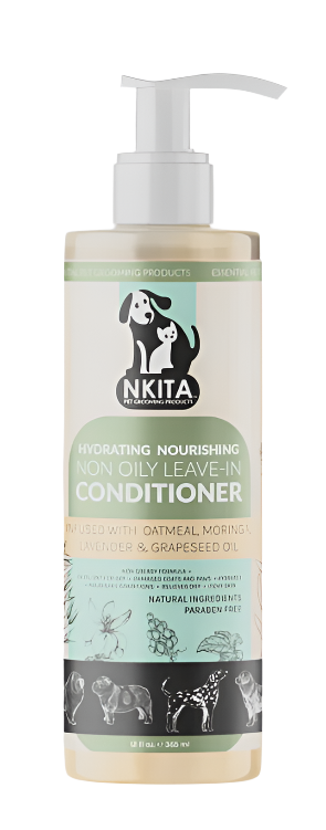 Nkita's Leave in Conditioner is a non-greasy formula using Moringa, Coconut, Grape Seed Oil, and Oatmeal to hydrate, moisturize, and condition your pet's skin and coat. Ideal for addressing dryness and itchiness for all coat types, our formula is also lightly fragranced to deodorize and leave a clean, fresh scent. 