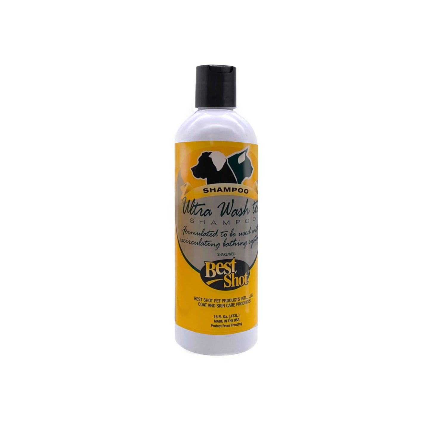 Best Shot Ultra Wash Too concentrated hypoallergenic, low-suds formula works with professional re-circulating bathing pump systems to increase efficiency by minimizing foam build-up saving time while decreasing water and product usage. This formula is based on cat and dog coat science to revive the coat’s current state, enhance its appearance, repair, and postpone any future damage. This shampoo compliments current bathing products or is best used with Best Shot’s 3 Step System. 16 oz.