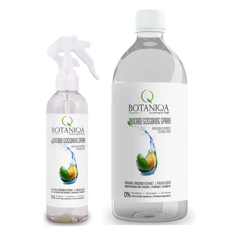 Botaniqa Avocado Scissoring Spray gives better coat control with its anti-static effects while styling without product build-up to weight the coat down. 