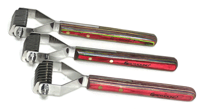 Coat Master Rakes are the perfect tool for removing dead or thinning layers of undercoat from double-coated breeds. The 8-blade, specifically, also acts as a great de-matting tool since its teeth are spaced further apart. These grooming rakes are durably made from Malaysian Hardwood and Stainless Steel. 8, 12 and 20 blades