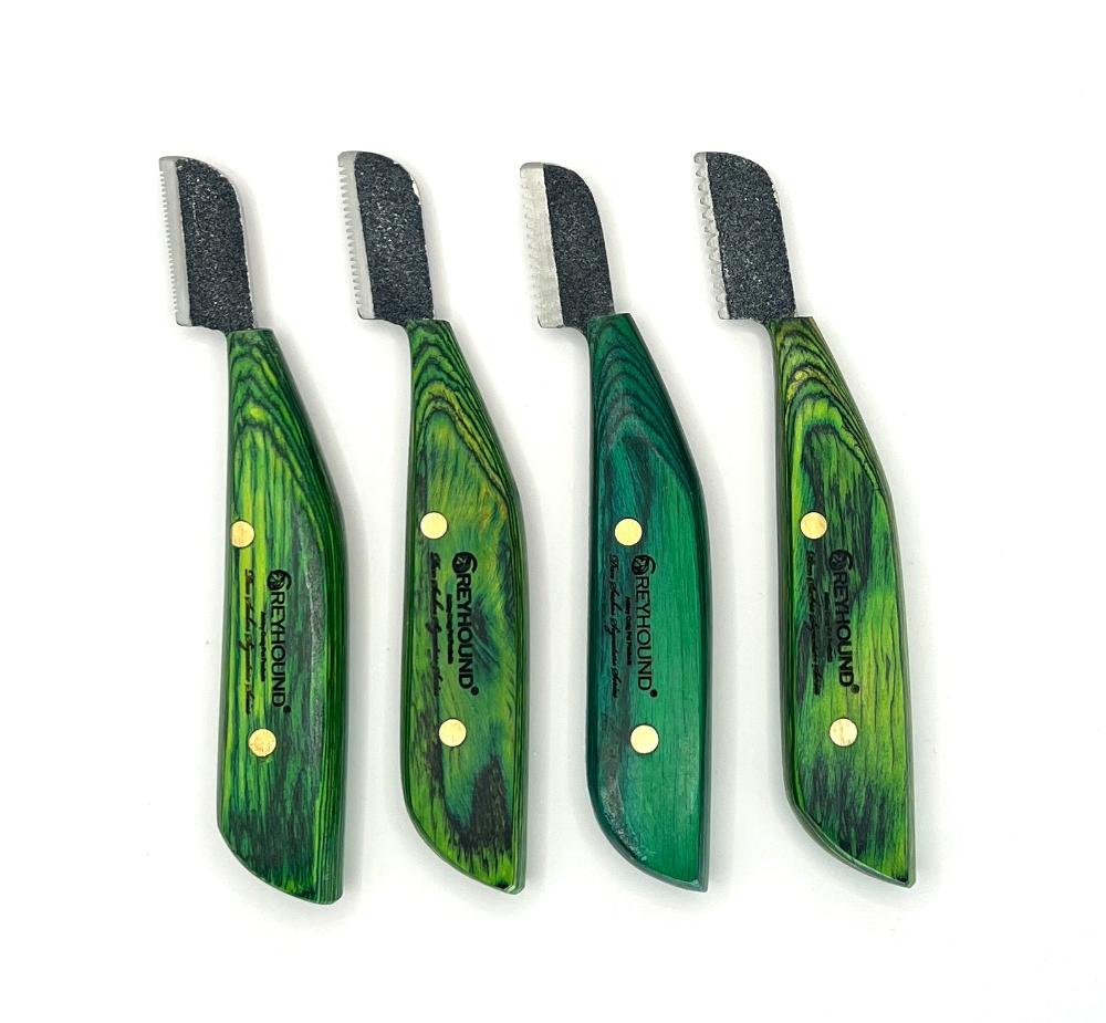 The collection is designed with well-known terrier breeder, groomer and show handler, Dan Sackos who has been a mentor to other legends in the field. such as Gabriel Rangel. The Dan Sacko tools were developed to allow for versatile hand stripping techniques, coat rolling, and flatwork. Set of 4, right handed.