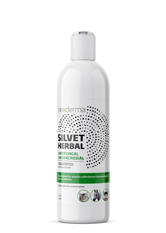 Nexderma Silvet Antifungal & Antimicrobial Pet Shampoo contains 30ppm of Colloidal Nano Particles of Silver, suspended in a Stem-Gel based proprietary formula. This advanced product supports healthy skin and coat, relieving pain, itching, swelling and stinging, while clinically proven to speed up healing of common skin conditions. Herbal fragrance 16oz.