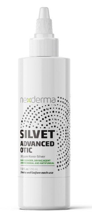 Silvet Advanced Otic Pet Ear Cleaner for Professional Pet Groomers is an antibacterial/antifungal neutral deep cleansing formulation utilizing Colloidal Silver and Boric Acid. This odorless, astringent, general broad-spectrum cleanser dries the ear by pulling moisture out without the use of harsh chemicals.  7 oz.