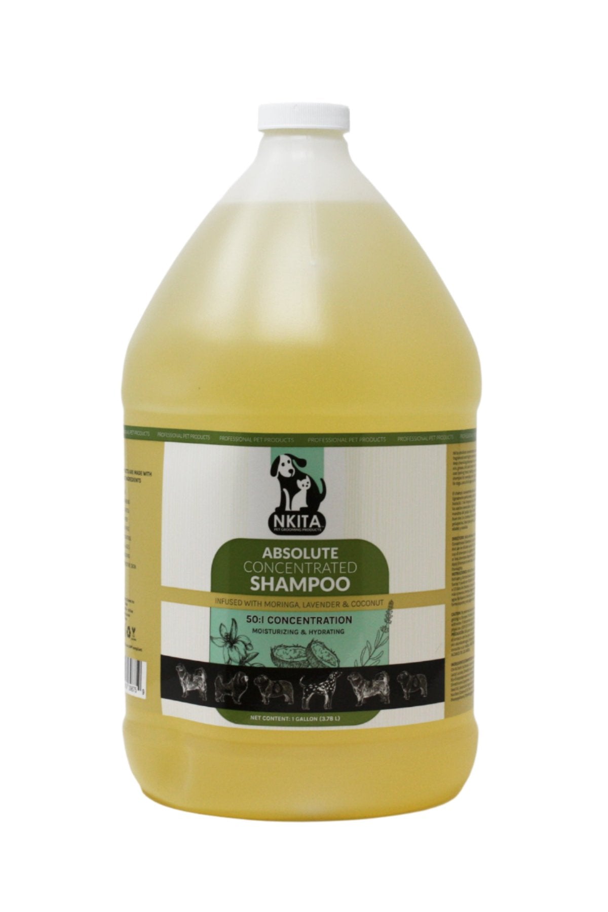 Nkita Professional ABSOLUTE Concentrated Shampoo is a highly concentrated, deep cleansing shampoo that removes oils, grease, dirt, and stains from all coat types and is lightly fragranced to deodorize and leave a clean, fresh scent.